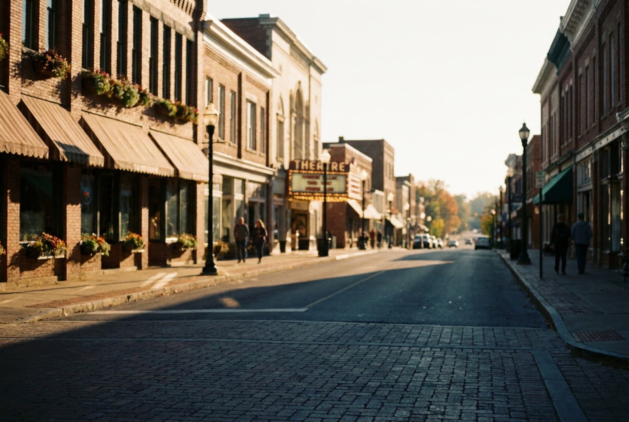 Downtown Middletown: brick storefronts and awnings along the street the hotel sits on