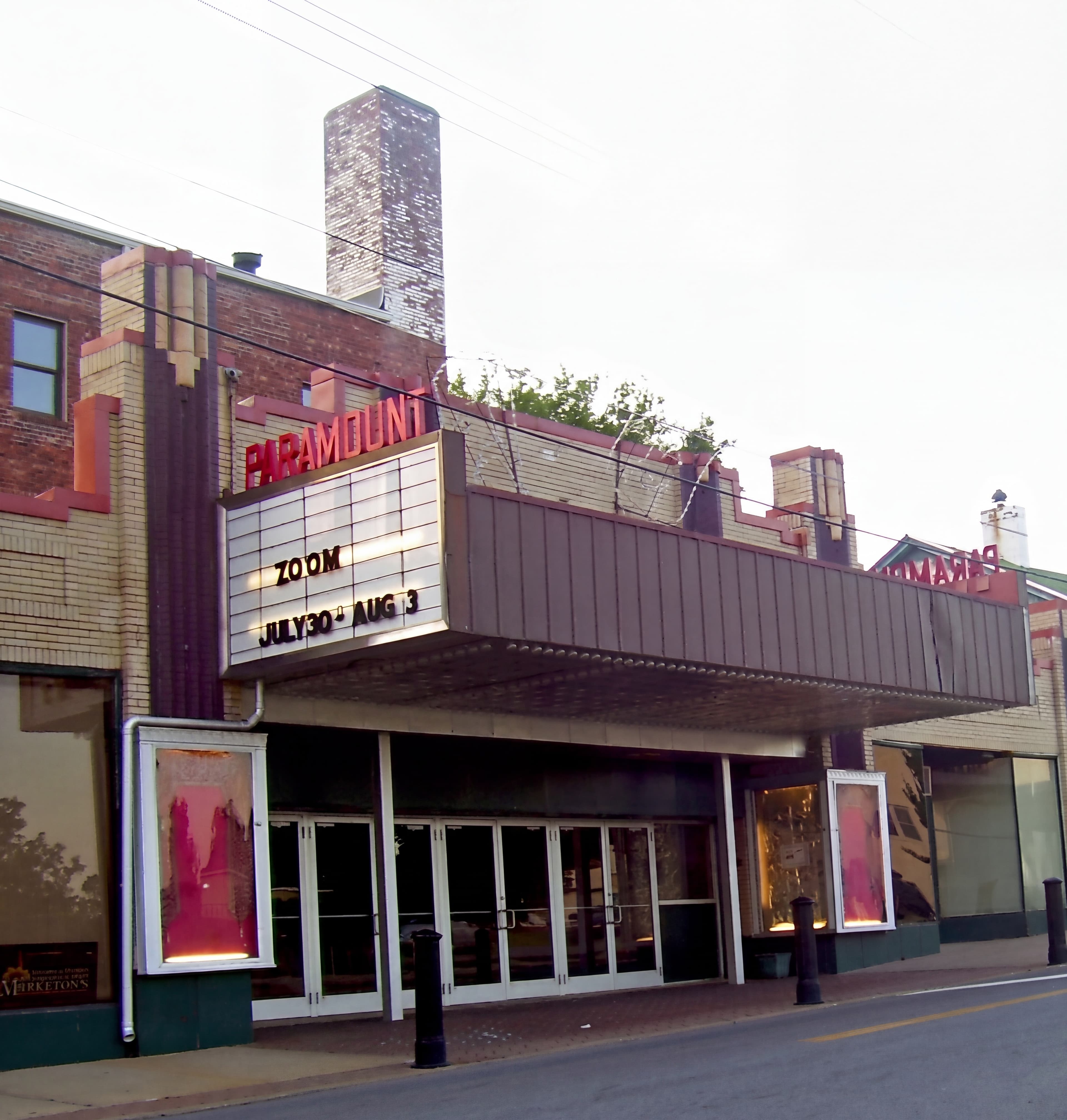 The Paramount Theatre in downtown Middletown, its marquee over the sidewalk